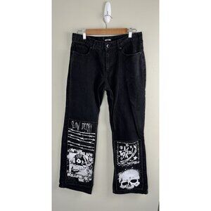 Hot Topic Jeans Men’s Black Graphic‎ Slow Decay Skull Grunge Sz 30X32